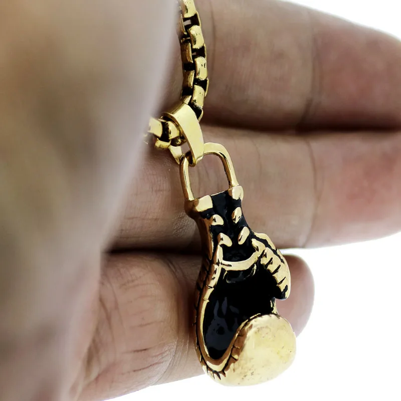 Boxing Glove Pendant Gold Color Fight Strength Necklace Jewelry Stainless Steel Fighter Trainer Gift 23'' | Украшения и