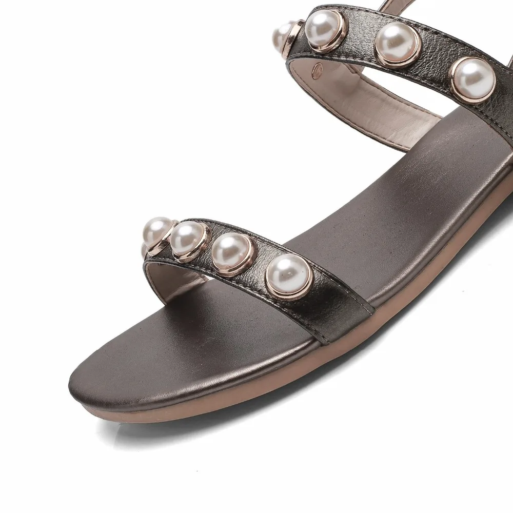 Женские босоножки натуральная кожа искусственный жемчуг заклепки Пряжка