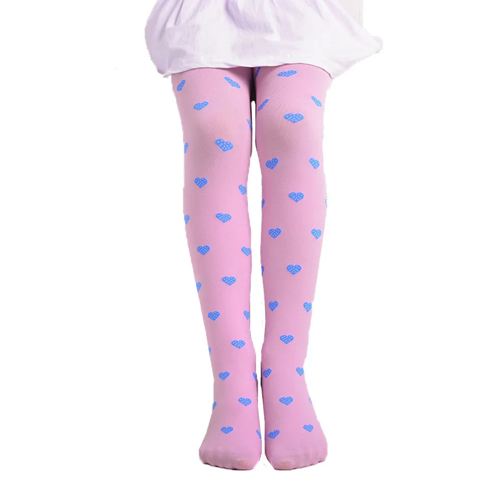 Pink LONSANT/ милые детские колготки в крапинку с сердечками для девочек балетные колготки ярких цветов, непрозрачный хлопок - Цвет: Pink