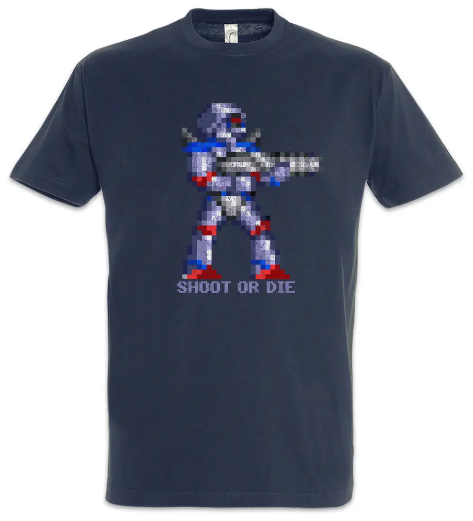 Футболка SHOOT OR DIE Turrican Game Sprite Amiga Figur Robot Spiel бесплатная доставка топы футболка