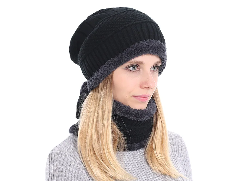 YOUBOME зимние шапочки Skullies женская вязаная шапка шарф зимние шапки для мужчин и женщин мешковатые кольца Теплые утолщенные Модные шапки