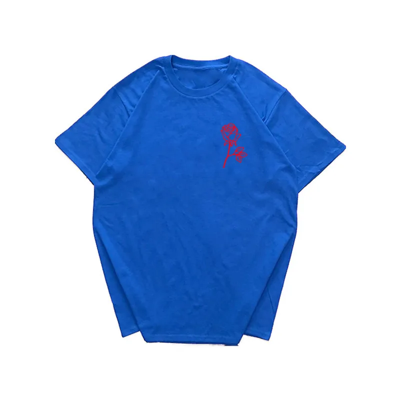 2Royal blue Летняя мужская футболка Харадзюку с принтом розы, футболка с коротким рукавом в стиле хип-хоп, хлопковая футболка, модная повседневная футболка - Цвет: 2Royal blue