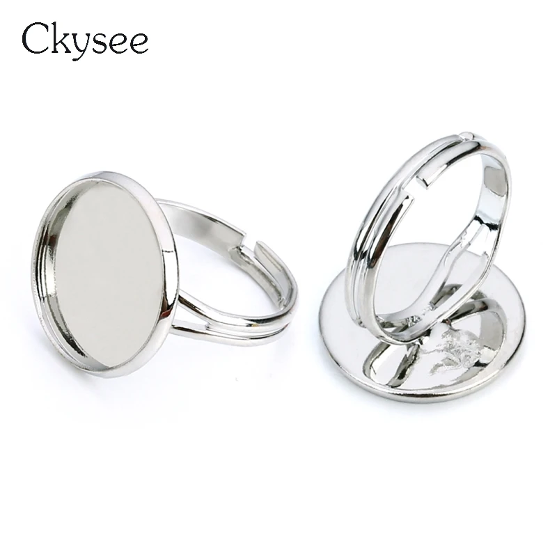 10pcs Rhodium Adjustable Blank Copper Ring Base Dia 10/12/14/16/18/20mm Glass Cabochon Settings Cameo Tray Diy Jewelry Making | Украшения и