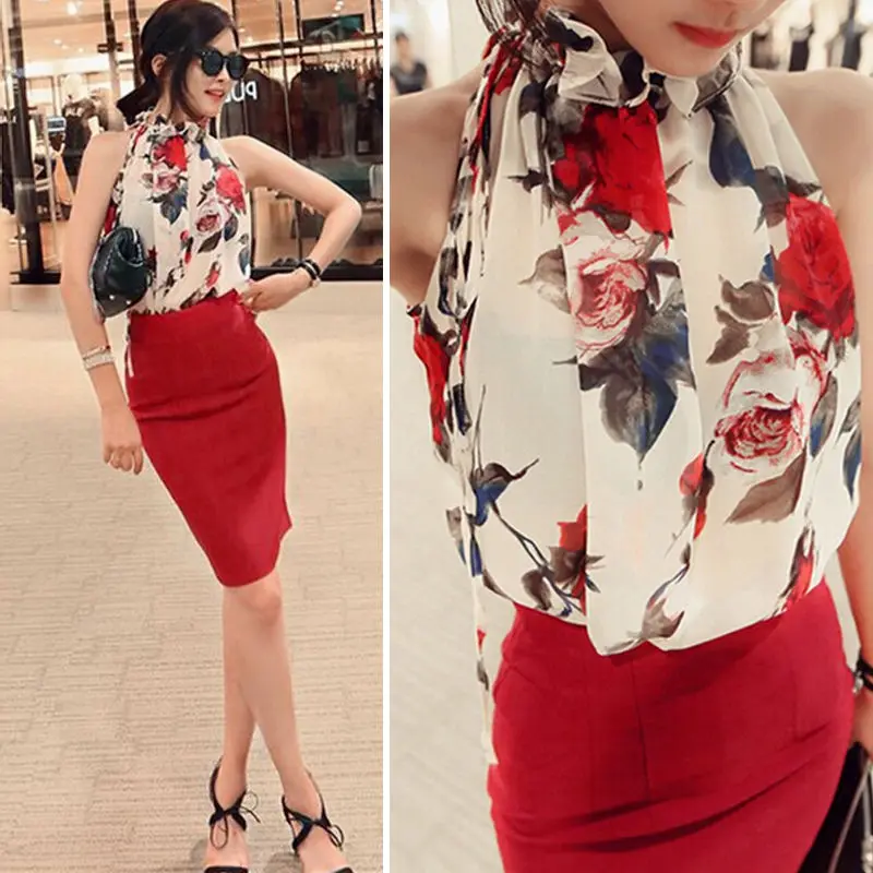 2017 Женская новая стильная модная летняя повседневная шифоновое без рукавов