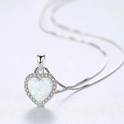 New Opal Necklace Wish Explosion European and American Jewelry 3A Zircon Silver Pendant Heart | Украшения и аксессуары