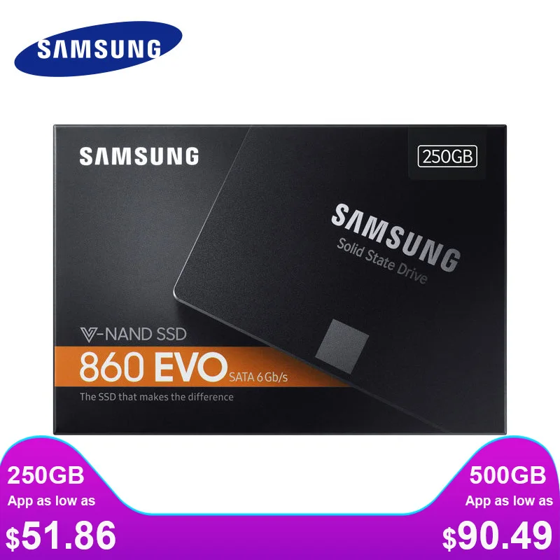 SAMSUNG SSD Внутренний твердотельный диск 860 EVO 1 ТБ 500 Гб 250 жесткий SATA3 2 5 TLC для ноутбука