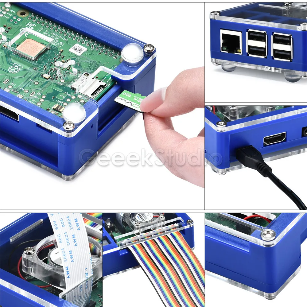 New! Acrylic Plastic Blue & Transparent Case with Optional 5V 2.5A Power Adapter for Raspberry Pi 3B+ / 3B Plus (Not Include) |