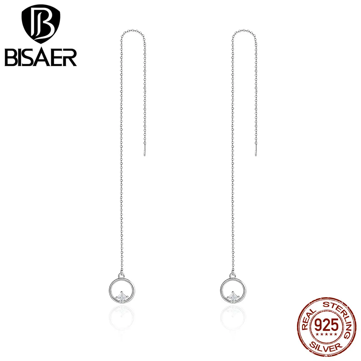 BISAER, подлинные, 925 пробы, серебряные, круглые, висячие, простые, длинные серьги для женщин, модные, висячие серьги, ювелирные изделия, Brincos ECE080