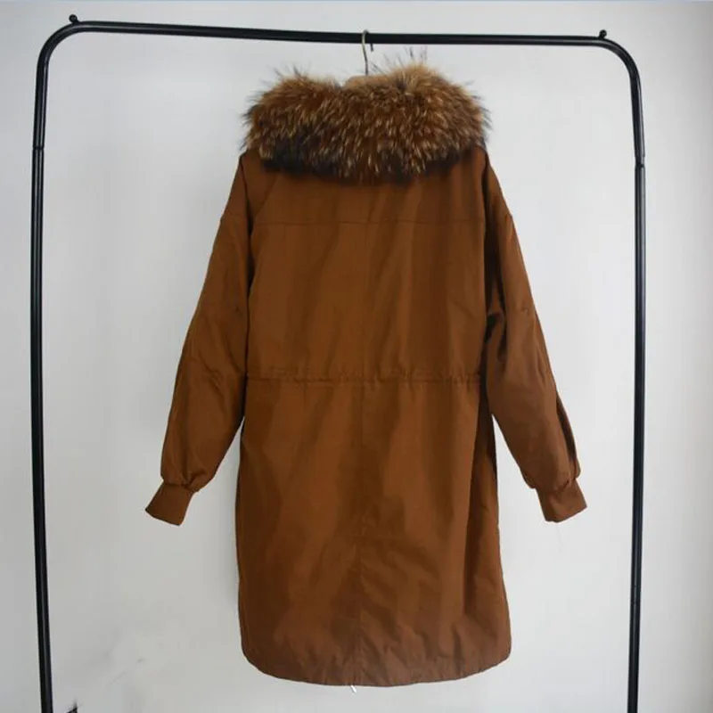 Большой натуральным мехом енота 2018 Одежда высшего качества зимняя куртка Для
