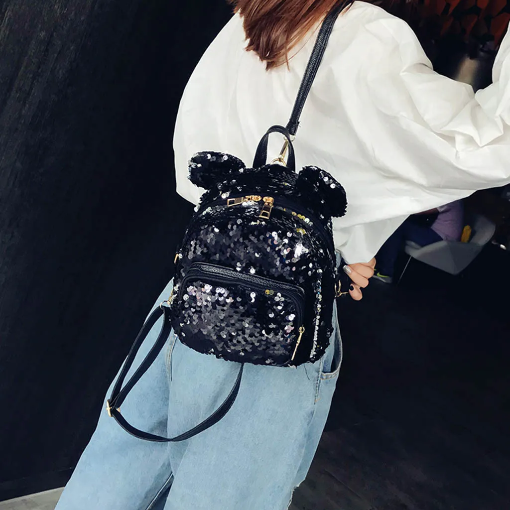 Модный женский школьный рюкзак из искусственной кожи с пайетками, мягкий ранец на молнии для девушек, студенток, дорожная сумка на плечо