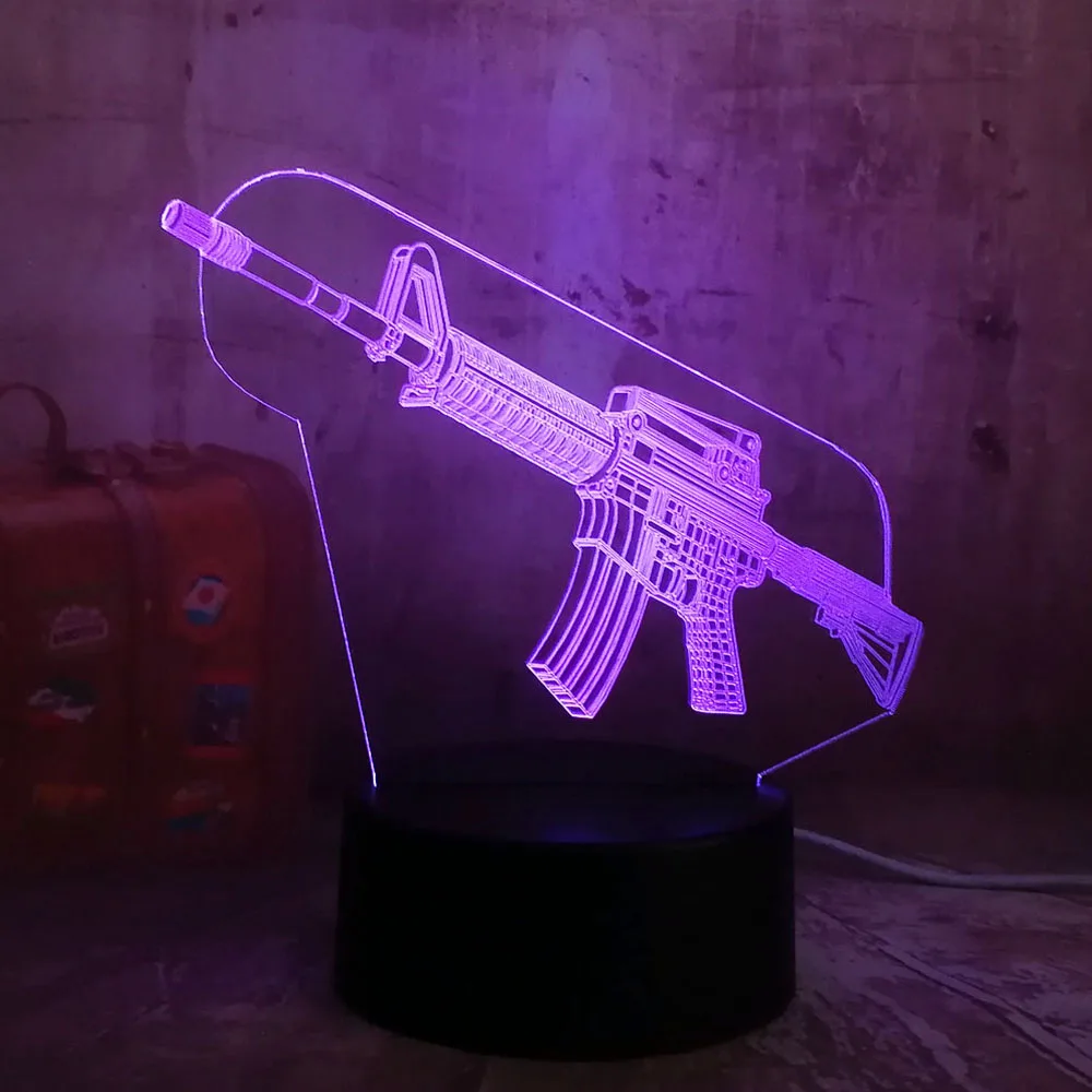 Крутой 3D светодиодный ночник светильник PUBG Submachine Gun M416 лампа для мальчиков