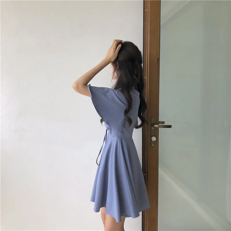 Lychee/сексуальное женское платье на шнуровке с коротким рукавом и v-образным