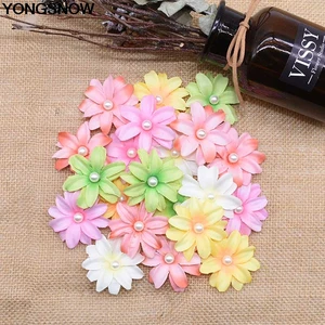 Искусственные шелковая Цветочная головка с жемчугом 5 см для украшения свадьбы, дня рождения, венка сделай сам, принадлежности для шитья, 2050 шт.