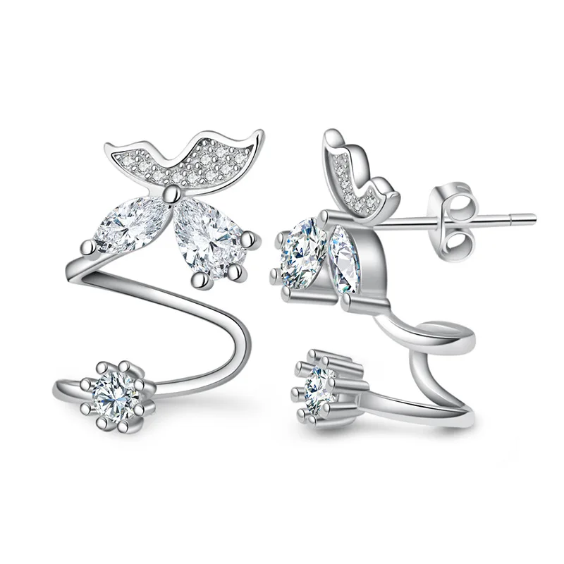 High quality Fashion Jewelry New Design Butterfly Shiny Zircon 925 Sterling Silver Stud Earrings for Women gift Promotion | Украшения и