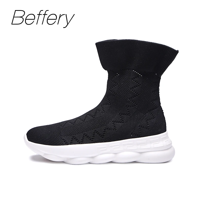 Beffery slip on вязать женские кроссовки с высоким берцем Удобная Осенняя Повседневное