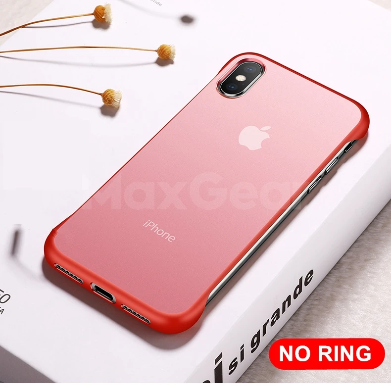 Прозрачный Бескаркасный Матовый Жесткий чехол для телефона для iPhone X 7 6 6S 8 Plus тонкий прозрачный чехол для iPhone XS Max XR с кольцом на палец - Цвет: Red No Ring