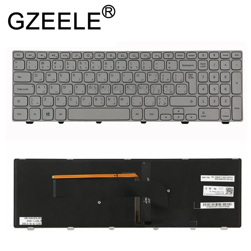GZEELE New Arabic Replacement Keyboard For Dell Inspiron 15-7537 Backlit AR version silver | Компьютеры и офис