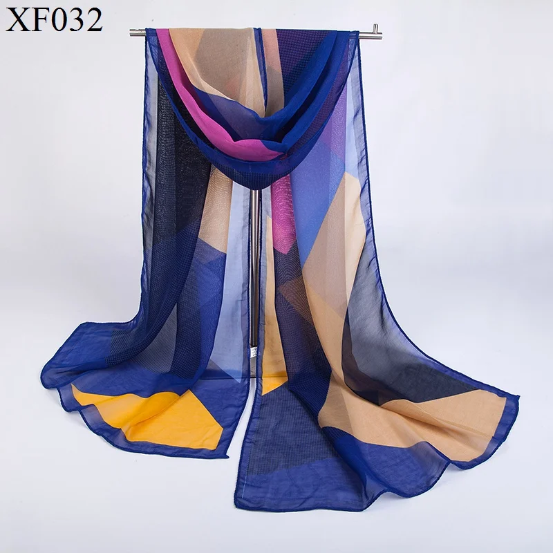 Горячая Распродажа Шелковый женский шарф Геометрическая сетка печать хиджаб