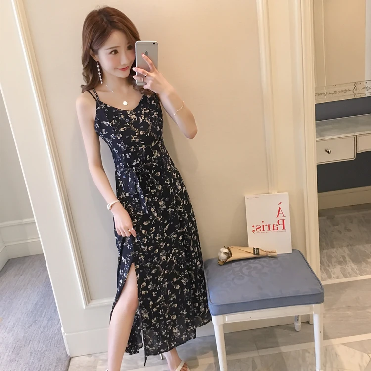summer dress 2019 new sling floral print slim sexy trendy women's clothing black plus size omighty party | Женская одежда