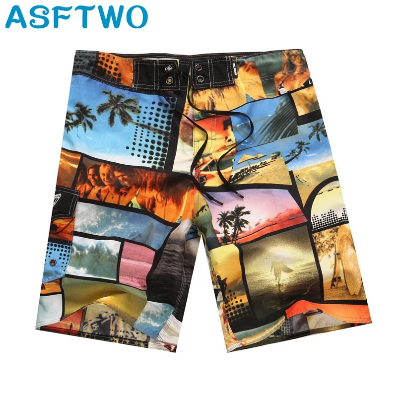 ASFTWOTrunks для мужчин бермуды Печатных Пляжные шорты быстросохнущие полиэстер