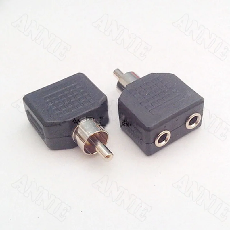 

100pcs/lot Audio Converter RCA Male To 3.5 Double Female Socket
