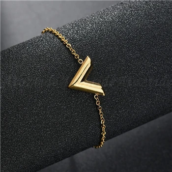 gold bracelet Atoztide Шарм для женщин нержавеющая сталь письмо V Ювелирные наборы Бренд пирсинг серьги-гвоздики кулон с регулировкой браслет - Окраска металла: gold bracelet