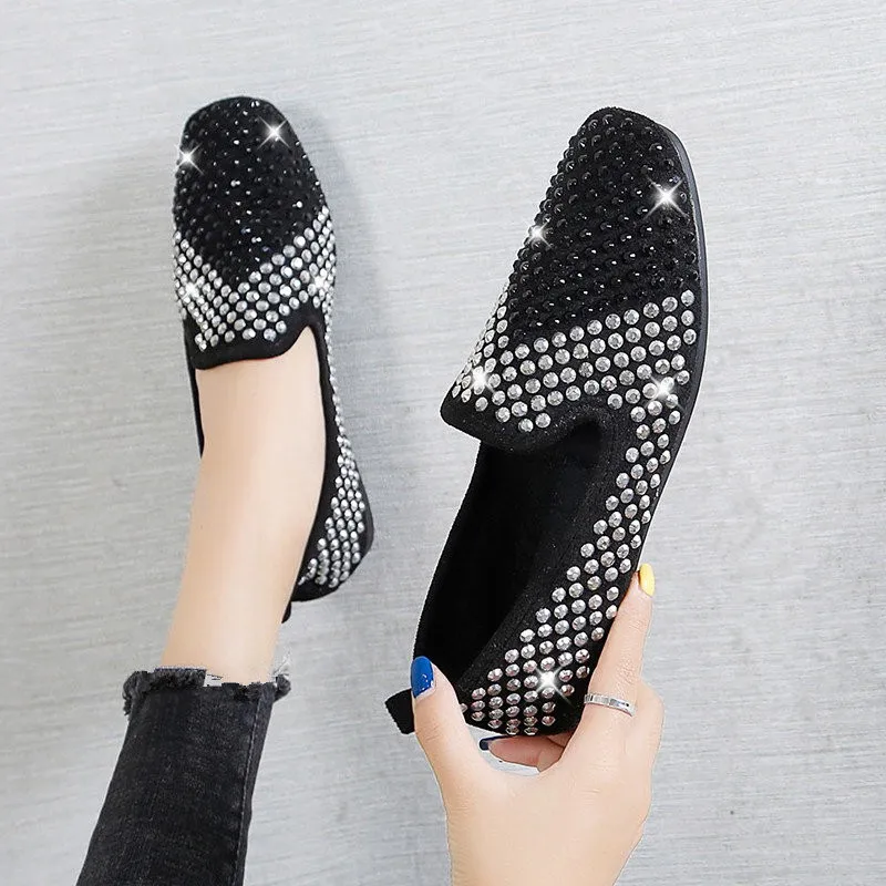 Comfortable Women Flat Shoes Crystals Embellished PU Slip-on Ladies Lazy Loafers 2019 Autumn New Style Casual | Обувь