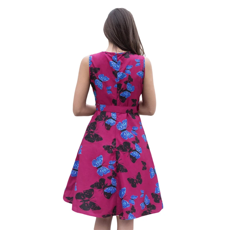 Ruiyi Fashion Print Floral Dress Female High Waist O-Neck Knee Length Boho Robe Casual Ball Gown Summer For Women Vestidos | Женская
