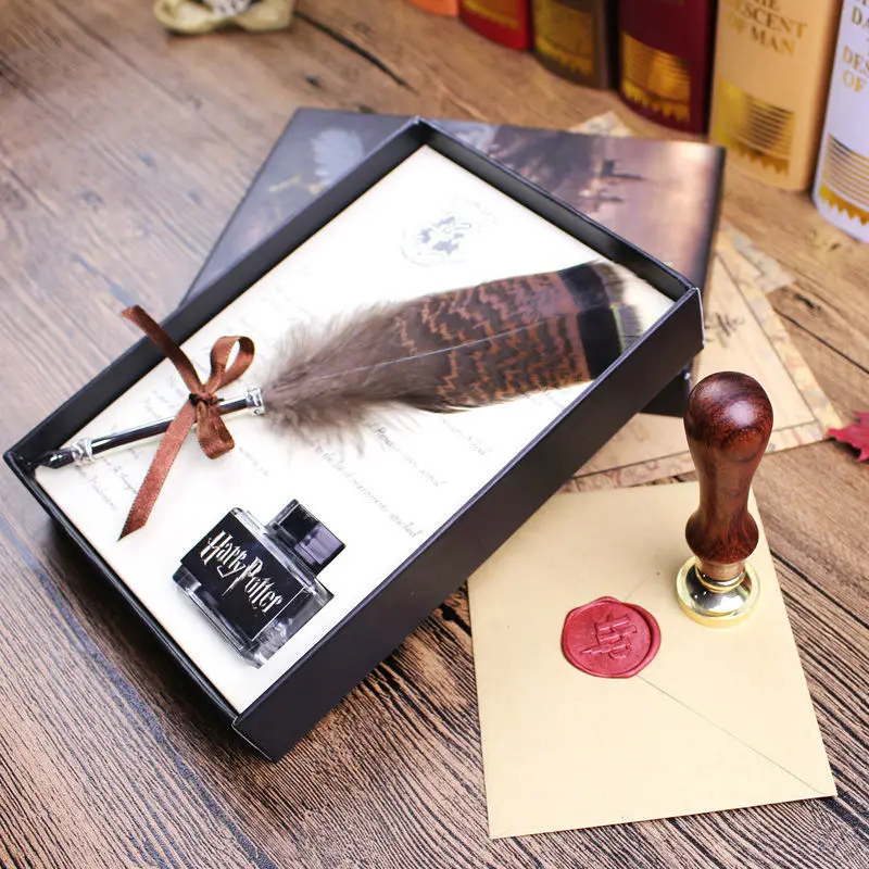 Harry Potter Feather Pen With Hogwarts School Admission Letter have seal wax stamp set for choose | Канцтовары для офиса и
