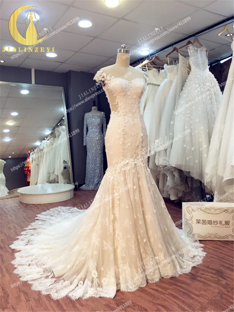 JIALINZEYI сексуальное кружевное свадебное платье цвета шампанского с открытой