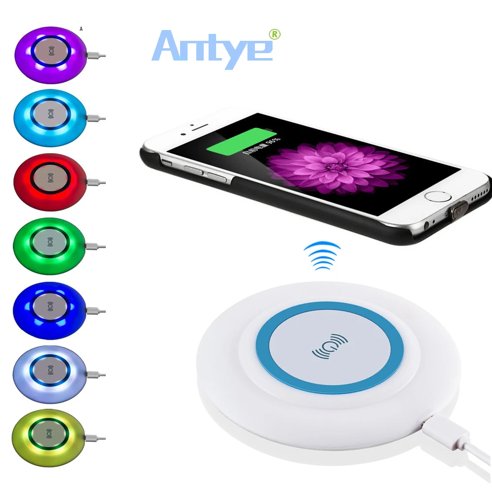 

Antye Qi Wireless Charger Pad With 7 Colors LED for iPhone 6/6 Plus Qi Receiver Case Back Cover