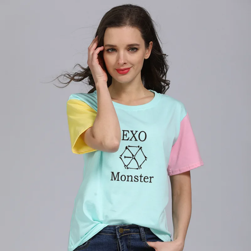Новые модные хип хоп милые женские и мужские футболки Exo Monster разноцветные шорты с