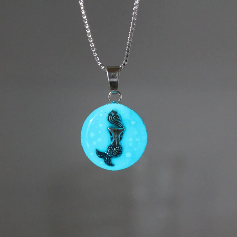 Новое светящееся ожерелье с русалкой ручной работы голубым морским пузырьком