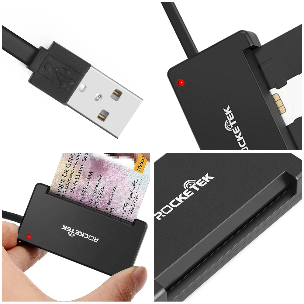 Rocketek USB 2,0 считыватель смарт-карт CAC ID, банковская карта, разъем для сим-карты cloner, кардридер, адаптер для компьютера, ПК, ноутбука, аксессуары