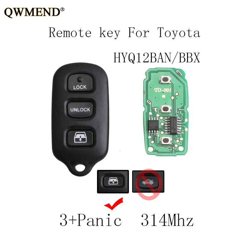 QWMEND 3 + Panic 314 Мгц дистанционный ключ для Toyota Sequoia 2001 2002 2003 2004 2005 2006 2007 2008 HYQ12BAN