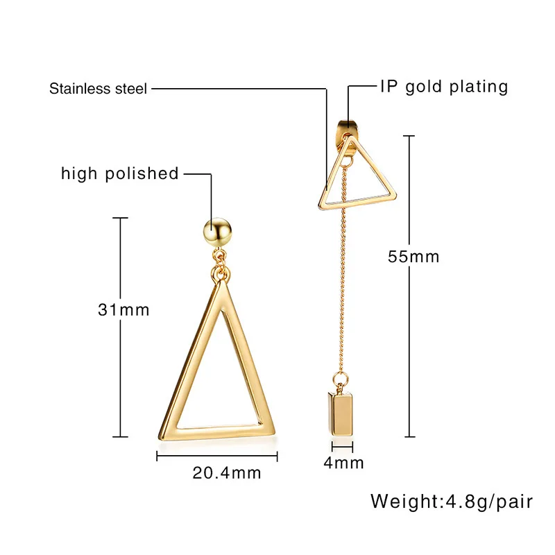 Женские серьги подвески в виде треугольника из нержавеющей стали|dangling earrings for