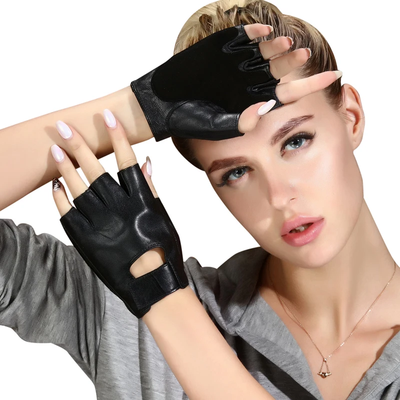 

Summer Ms. Half Finger Gloves Sunscreen Driving Anti-Slip Fitness Real Leather Upgrade Semi-Finger Woman's Gloves NS09-1