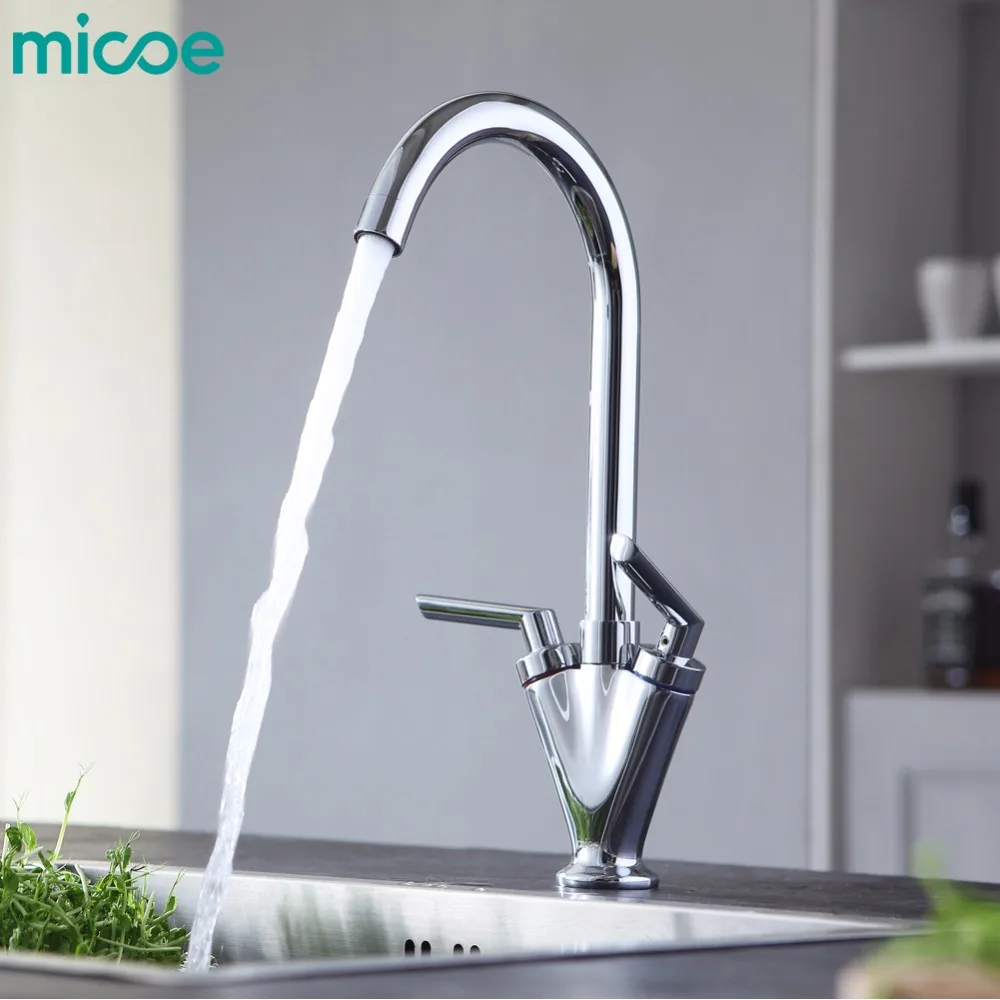 Micoe горячей и холодной воды смеситель для кухни двойная ручка одно отверстие 360