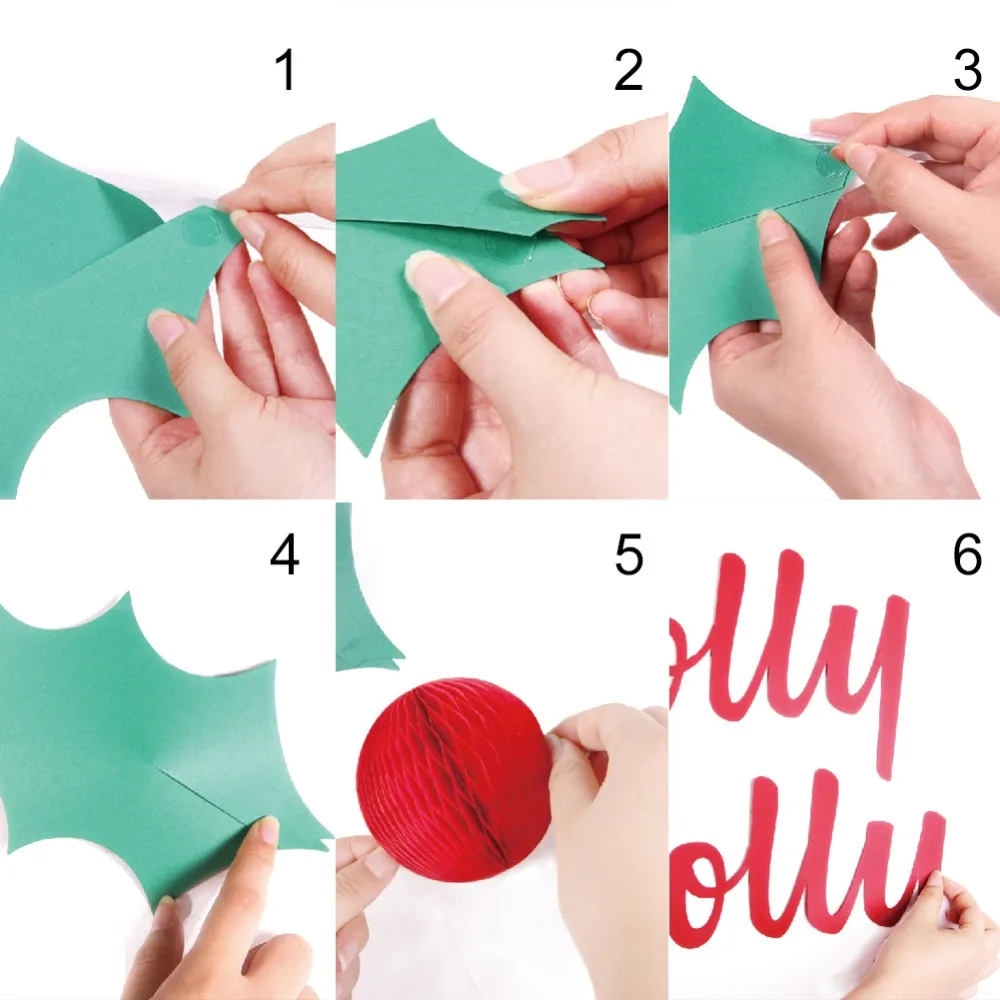 Christmas Stickers Decoration Holly Jolly Green Mistletoe Leaves 3D Wall Red Honeycomb Balls Ornaments DIY Party Crafts | Дом и сад