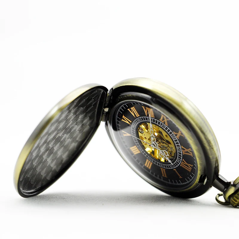 Antique Mesh Inlaid Gemstone Design Mechanical Pocket Watch Vintage Gentleman Style Accessories Pendant Necklace Clock