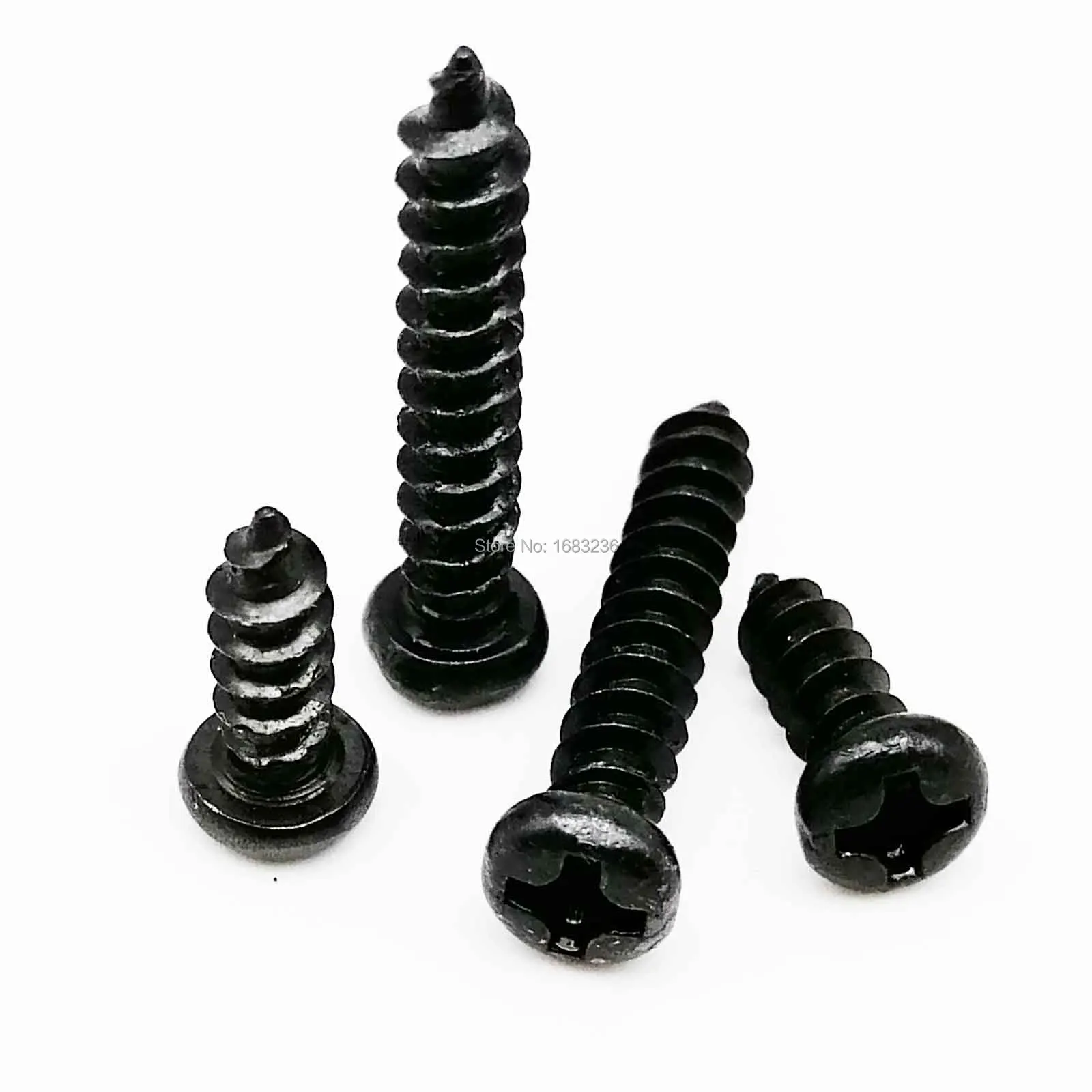 100pcs M2 M2.6 M3 M3.5 Black Zinc-plated Steel Mini Micro Phillips Flat Countersunk Cross Round Pan Head Self tapping Wood Screw