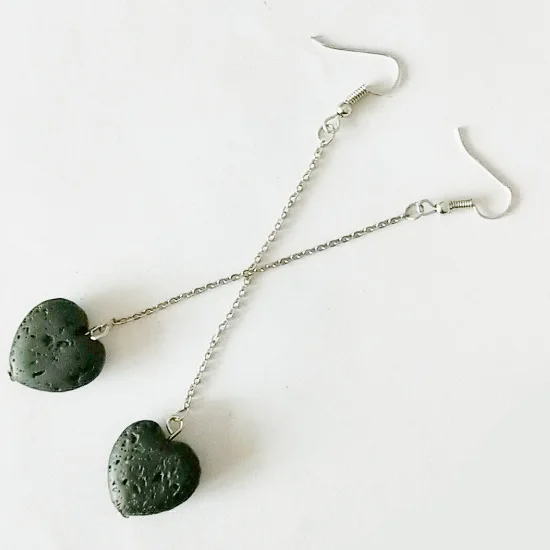 shiying Dangle Charms Earrings Black heart Aromatherapy Lava Bead DIY Essential Oil Diffuser gold silver short long | Украшения и