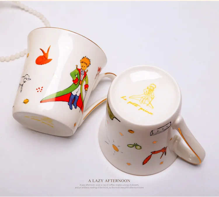 Le petit prince кофейная кружка из костяного фарфора, ручная роспись, золотая ручка, мультяшная белая фарфоровая чашка, Подарочная коробка