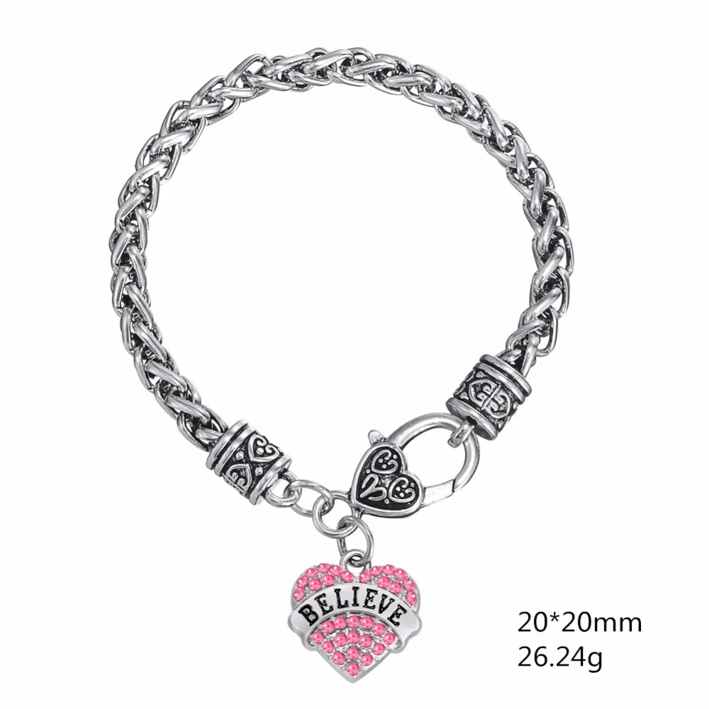 Браслет Fishhook BELIEVE из античного серебра белого/розового/голубого кристалла стразы