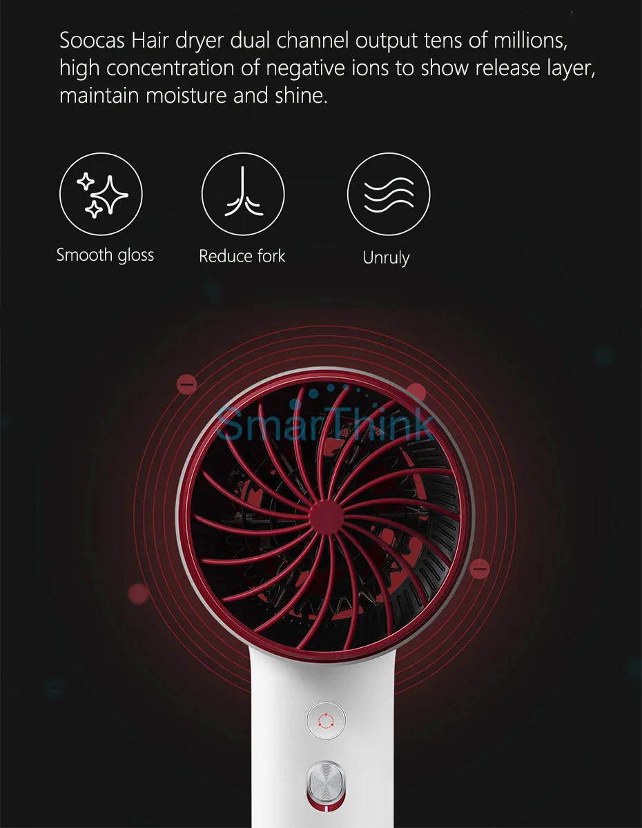 Xiaomi Mijia Soocare Soocas H3 анион фен 1800 W воздуховыпускное отверстие Быстросохнущий анти-горячая инновационные утечки дизайн