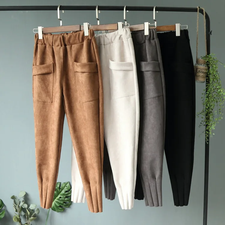 Брюки женские кожаные замшевые с высокой талией|winter trousers|harem pants womenpants women |