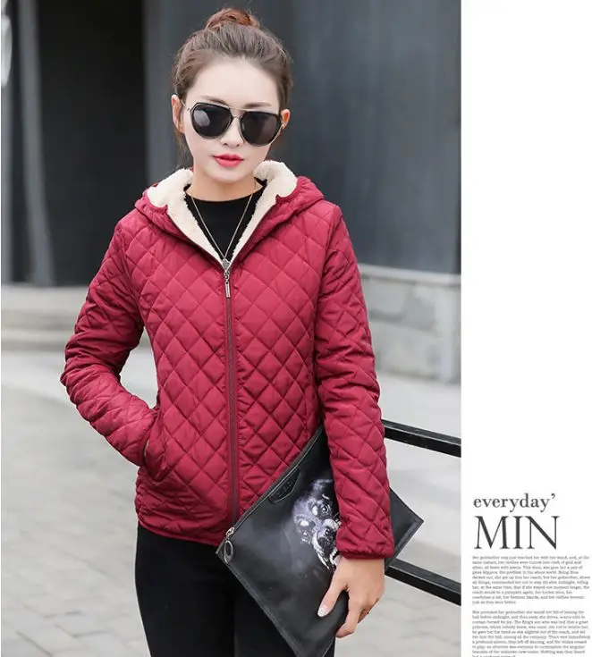 

Autumn 2018 New Parkas basic jackets Female Women Winter plus velvet lamb hooded Coats Cotton Winter Jacket Womens Outwear coat
