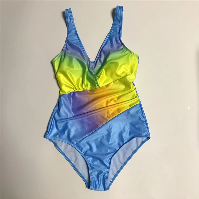 Sexy Rainbow Print One Piece Swimsuit Swimming Suit for Women Beach Wear Bathing Swimwear Bikini Woman Clothes Plus Size XXXXL