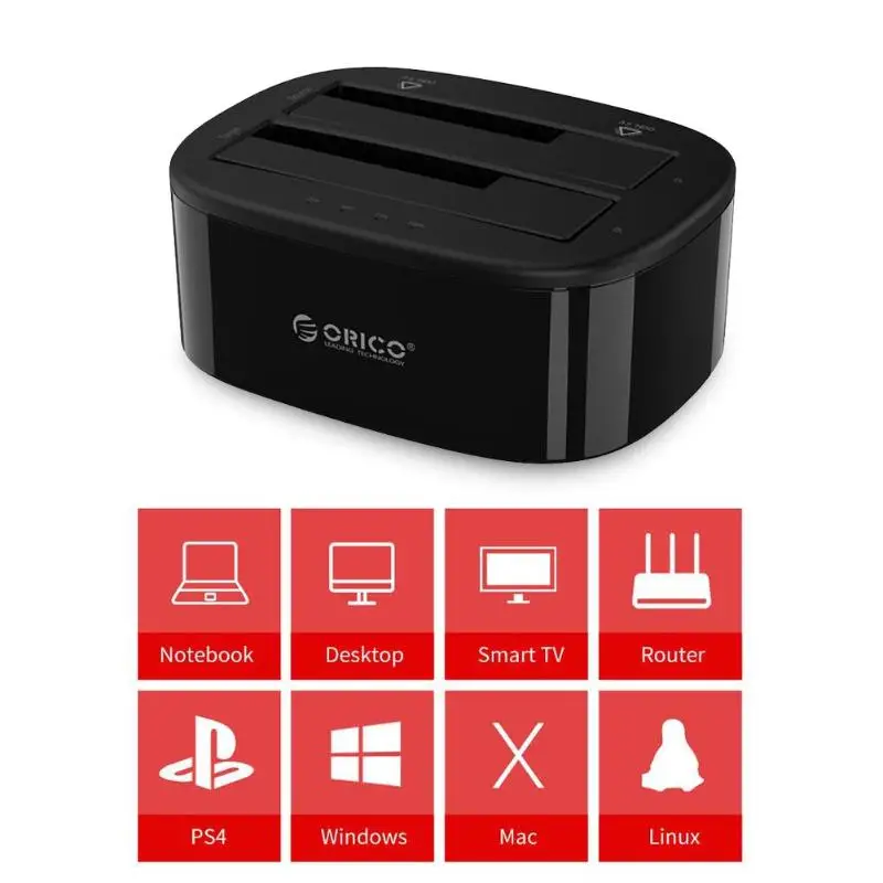 ORICO 6228US3 2,5/3,5 дюймов HDD и SSD 2 Bay USB3.0 док-станцию жёсткого диска 10 ТБ* 2 с интерфейсом SATA USB3.0 Тип-B Порты и разъёмы для ПК