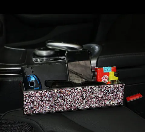seat gap tidying box Фиолетовые аксессуары для интерьера, фиолетовые хрустальные стразы, USb зарядное устройство, ароматизатор, парфюмерная база, стильный комплект для автомобиля - Название цвета: seat gap tidying box